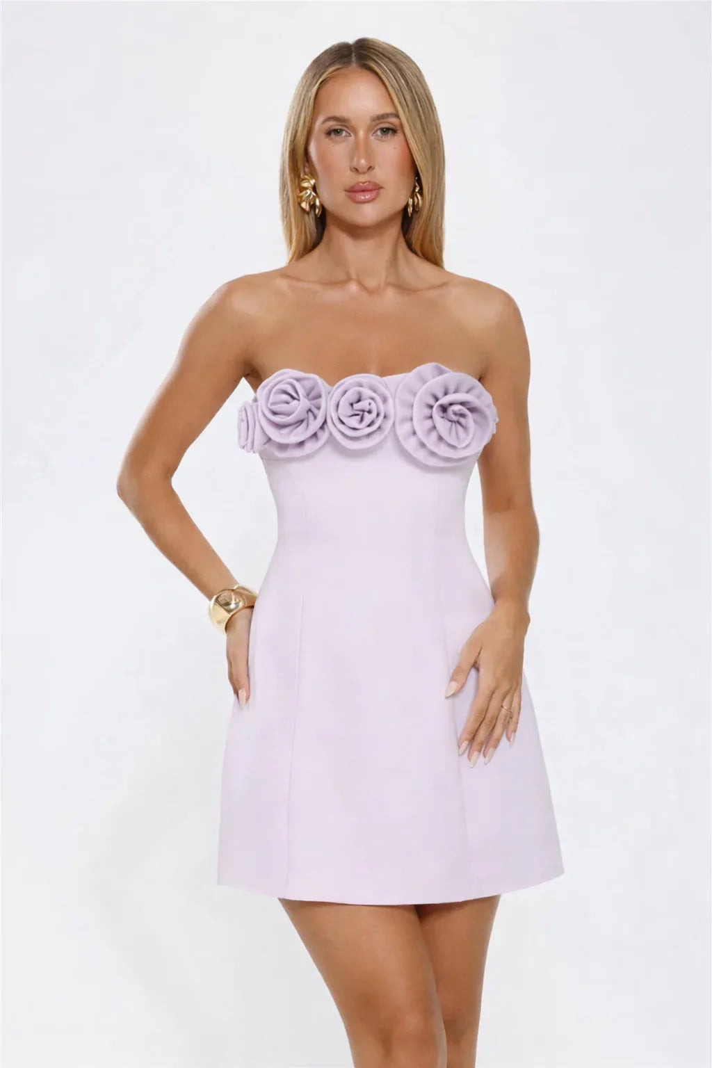 Rosette Strapless Mini Dress