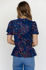 Beth Peplum Top | Blue Multi