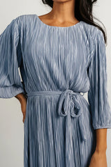 Bethany Pleated Midi Dress | Light Blue