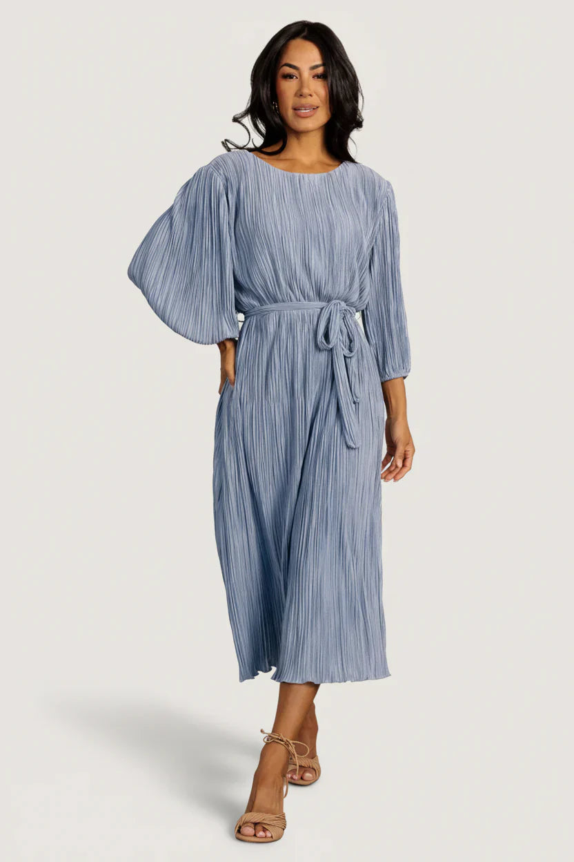 Bethany Pleated Midi Dress | Light Blue