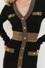 Birgitta Ribbed Sweater Dress | Black + Gold