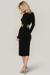 Birgitta Ribbed Sweater Dress | Black + Gold