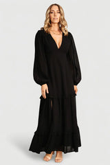 Bowman Deep V Maxi Dress | Black