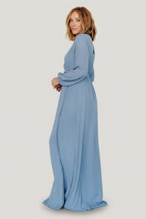 Breanne Faux Wrap Maxi Dress | Slate Blue