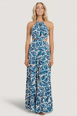 Brett Halter Maxi Dress | Cobalt Print