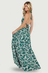 Brett Halter Maxi Dress | Palm Green Print
