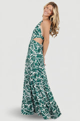 Brett Halter Maxi Dress | Palm Green Print