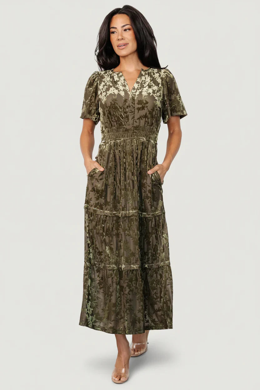 Bronwyn Velvet Dress | Olive