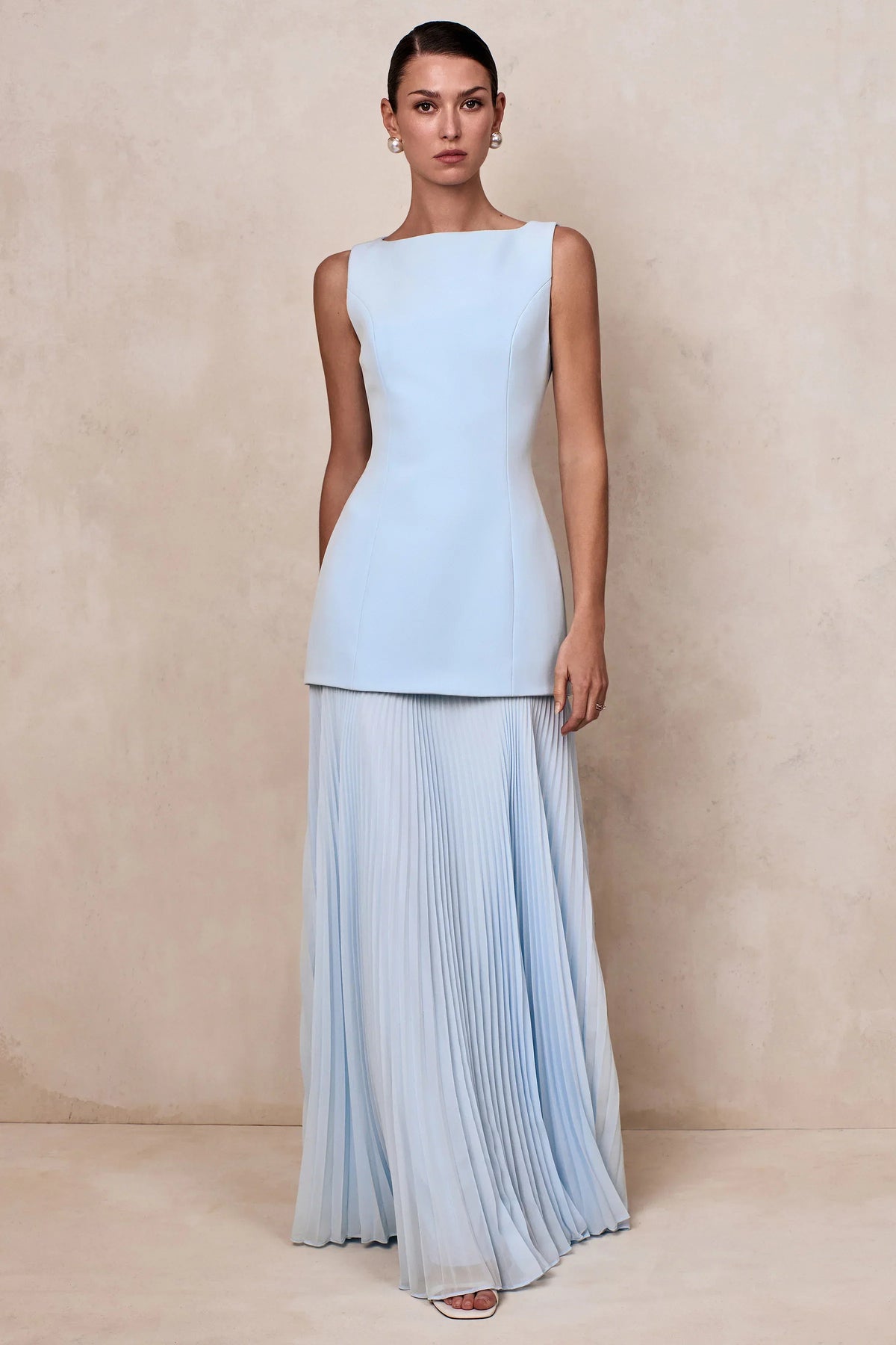 Hadley | Powder Blue Boat-Neck Maxi Dress With Drop-Waist