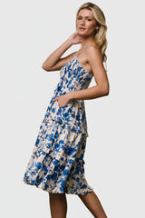 Calina Midi Dress | Ivory + Blue Floral