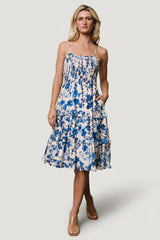 Calina Midi Dress | Ivory + Blue Floral