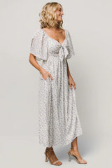 Carah Tie Dress | Off White + Blue Floral