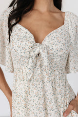 Carah Tie Dress | Off White + Gold Floral