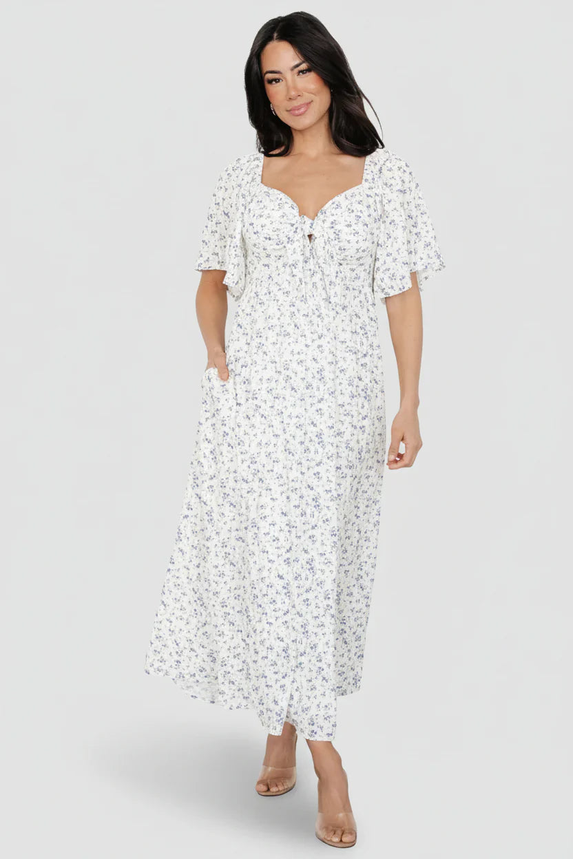 Carah Tie Dress | Off White + Lavender Floral