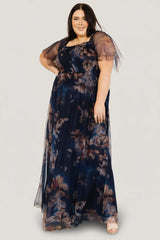Cassandra Tulle Maxi Dress | Dark Blue Floral