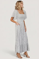 Cassis Smocked Midi Dress | Ivory + Black Floral