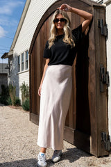 Celeste Satin Midi Skirt | Champagne