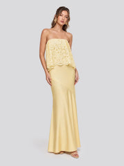 Lace Patchwork Satin Bandeau Maxi Dress