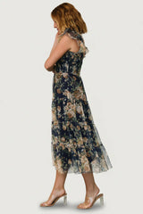 Clementine Tulle Midi Dress | Blue + Golden Floral