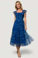 Clementine Tulle Midi Dress | Cobalt