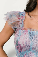 Clementine Tulle Midi Dress | Light Blue + Pink