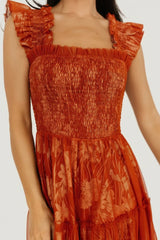 Cora Smocked Tulle Dress | Rust Floral