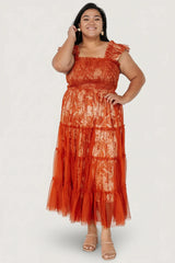 Cora Smocked Tulle Dress | Rust Floral