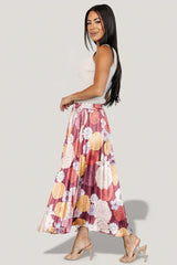 Cori Pleated Skirt | Deep Mauve Floral