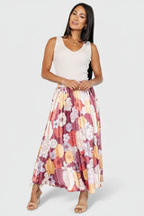 Cori Pleated Skirt | Deep Mauve Floral