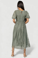 Corrine Embroidered Midi Dress | Deep Sage