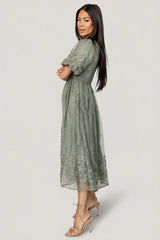 Corrine Embroidered Midi Dress | Deep Sage