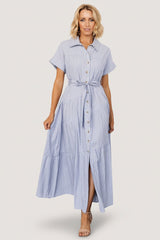 Covey Button Up Maxi Dress | Blue Stripe