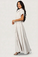 Covey Button Up Maxi Dress | Cream Stripe