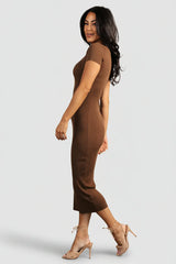Dana Ribbed Midi Dress | Brown