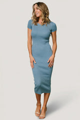Dana Ribbed Midi Dress | Dusty Blue