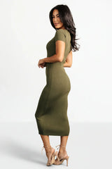 Dana Ribbed Midi Dress | Olive