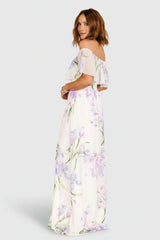 Daphne Off Shoulder Maxi Dress | Ivory + Lavender Floral