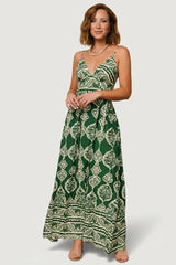 Davinah V Neck Maxi Dress | Green Print