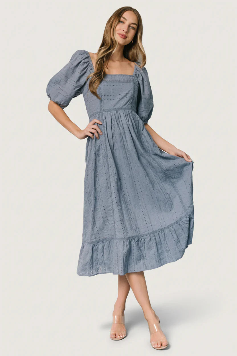 Delaney Eyelet Dress | Dusty Blue