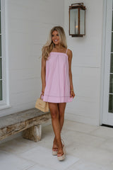 Ellis Contrast Stitch Mini Dress-Pink Lilac