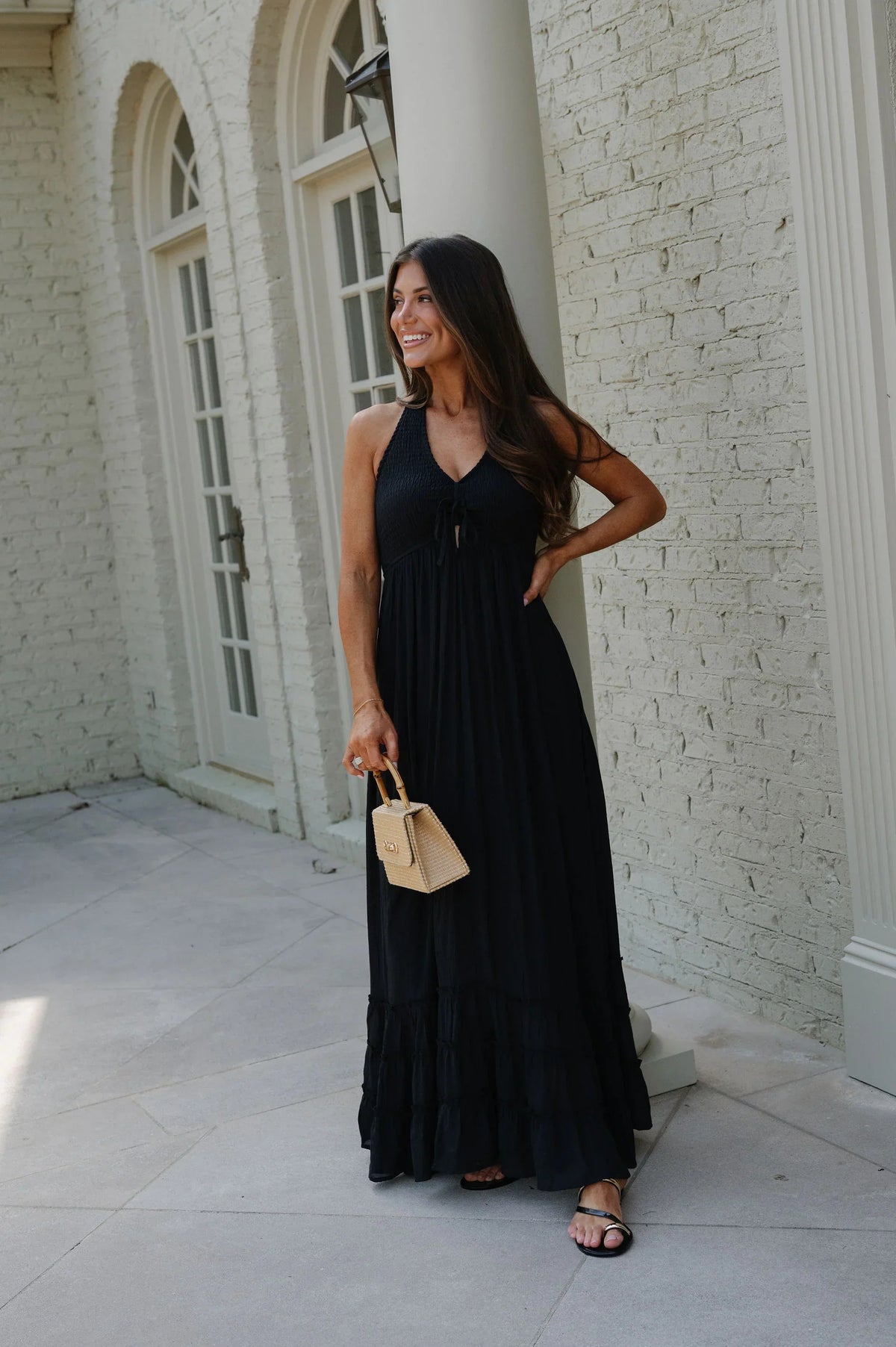 Greer Smocked Maxi Dress-Black