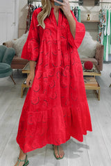 Bohemian Embroidered Cotton Maxi Dress - Lightweight, Flowy & Effortlessly Chic