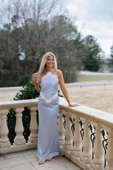 Zoe Lace Detail Maxi Dress-Dusty Blue/Ivory