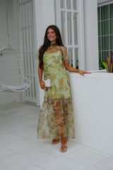 Josie Floral Organza Maxi Dress-Green Multi