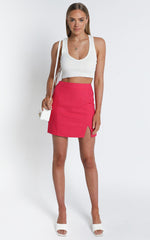 International Babe Mini Skirt in Hot Pink Linen Look