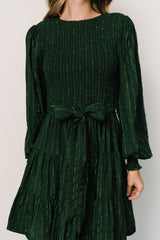 Ivey Smocked Short Dress | Dark Green + Silver