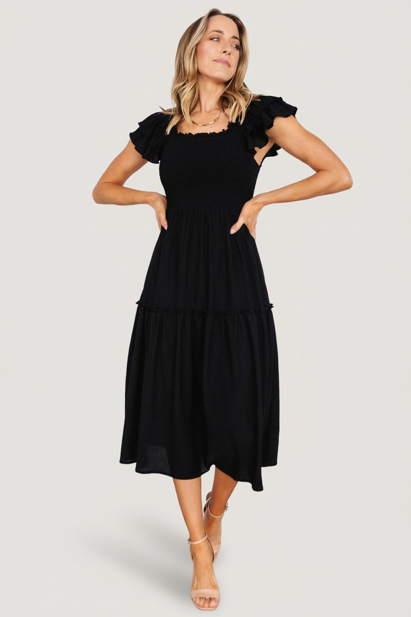 Jacie Smocked Midi Dress | Black