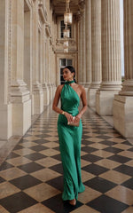 Ryan Maxi Dress - Tie Neck One Shoulder Dress in Forest Green