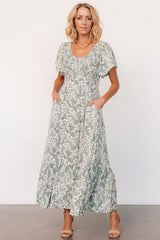 Joanie Smocked Dress | Sage + Off White Floral