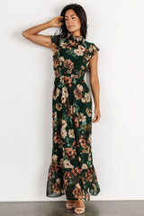 Kearny Ruffle Maxi Dress | Dark Green Floral